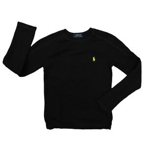 Polo Ralph Lauren Black Thermal Waffle Knit Long Sleeve Shirt size 8 Pullover